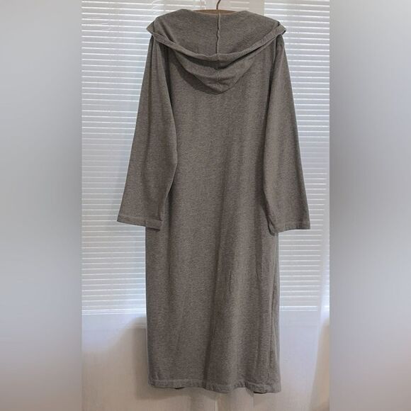 GAP M-L Gray Knit Hooded Cotton Bath Lounge Robe Belted with Pockets - Picture 3 of 15